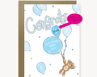 Baby Boy Card Personalized Baby Card Welcome Baby Card Congrats Mom and Dad Card Congrats on your Baby Blue Baby Boy Card for Baby Boy
