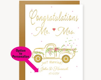 Wedding Card Wedding Day Card Truck Wedding Card Personalized Floral Wedding Card for Couple Wedding Gift Mr & Mrs Card Gift for Bride Groom