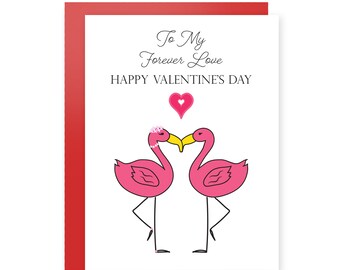 Valentine Card Flamingo Card Love Card Forever Love Card Happy Valentine's Day Card  I Love You Card Valentine for Him Valentine for Her