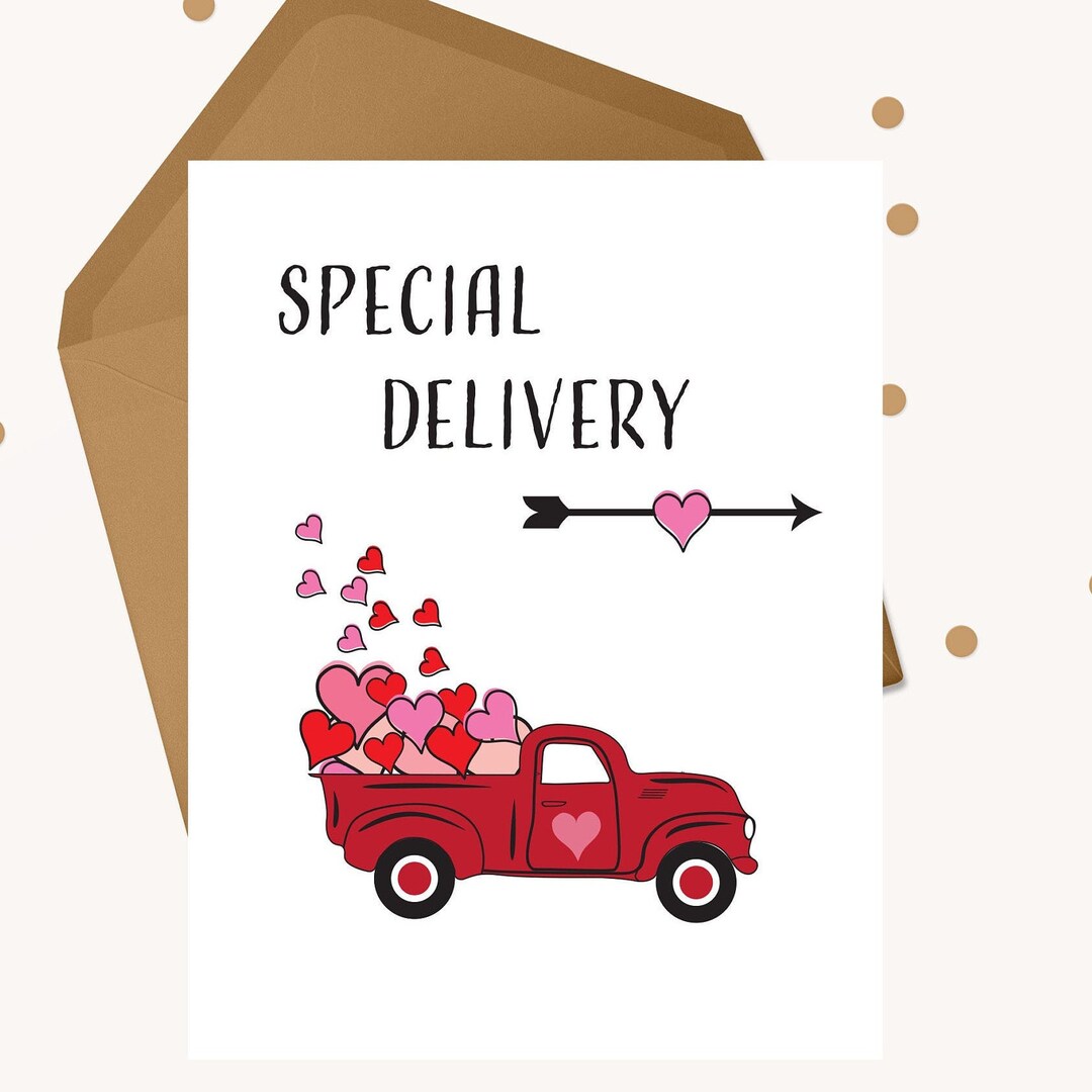 Valentine Card Heart Card Red Truck Valentine Card for Boyfriend