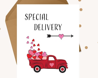Valentine Card Heart Card Red Truck Valentine Card for Boyfriend Girlfriend Card for Husband Wife Card Special Delivery Valentine Card Love