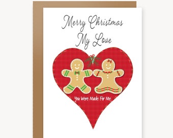 Christmas Love Card Merry Christmas My Love Gingerbread Card Personalized Christmas Cookie Card for Boyfriend Girlfriend Husband Wife Card