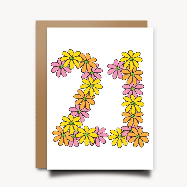 21st Birthday Card 21 Birthday Card Happy Birthday Card Daisy Birthday Card for Friend Birthday Card for Her Card for Daughter Granddaughter