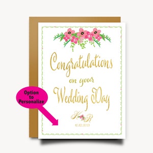 Wedding Card Wedding Day Personalized Floral Wedding Card for Couple Wedding Gift Mr & Mrs Card Wedding Gift Bride and Groom Congratulations