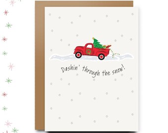 Christmas Red Truck Card Personalized Merry Christmas Card Custom Holiday Thank You Vintage Christmas Card Boxed Set