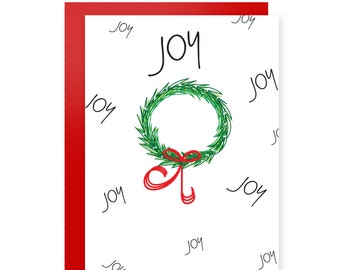 Joy Holiday Card Christmas Card Modern Holiday Card Wreath Card Minimalist Holiday Card Set Handmade Gift for Holidays Gift for Christmas