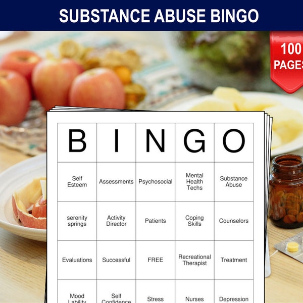 Substance Abuse Bingo Cards - 100 Pages - Download and Print Bingo Instantly