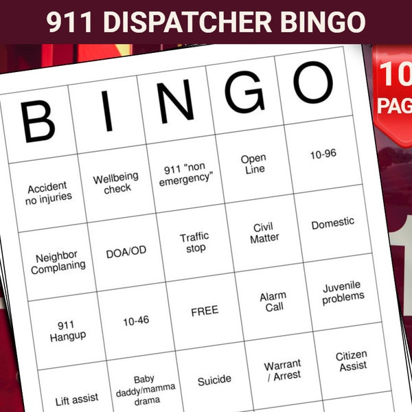 911 Dispatcher Bingo Cards - 100 Pages to Download and Print