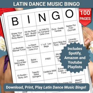 Latin Dance Music Bingo Cards - 100 Pages to Download and Print