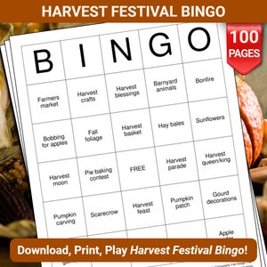 収穫祭ビンゴカード - ダウンロードして印刷できる 100 ページ