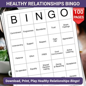 Healthy Relationships Bingo Cards - 100 Pages to Download and Print