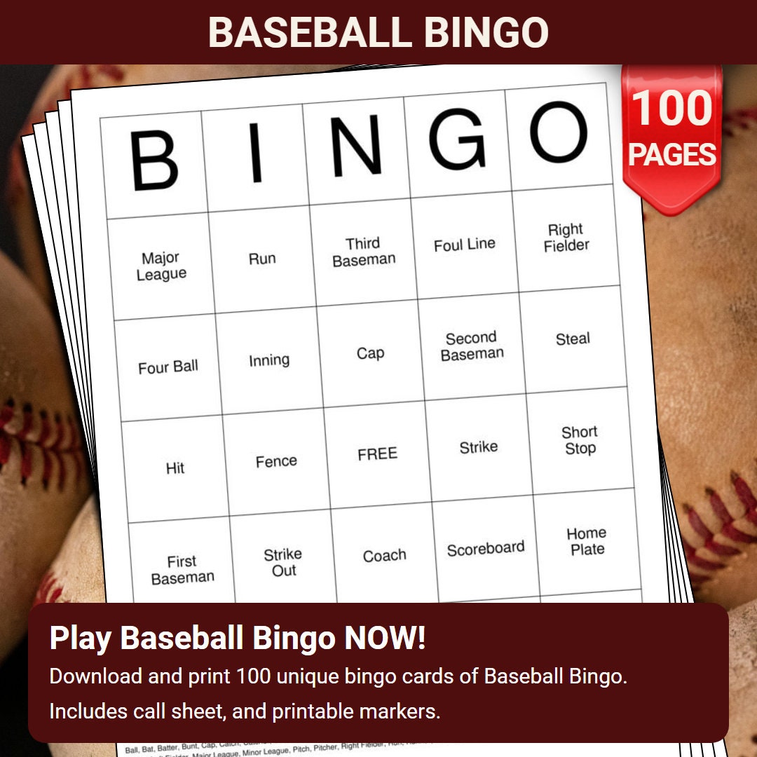 Baseball Bingo Cards - 100 Pages to Download and Print - Etsy