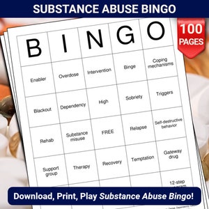 Karty bingo o nadużywaniu substancji - 100 stron do pobrania i wydrukowania