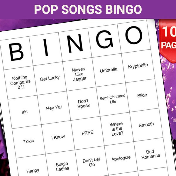 Pop Songs Bingo Cards - 100 Pages to Download and Print