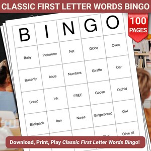 Classic First Letter Words Bingo Cards - 100 Pages to Download and Print