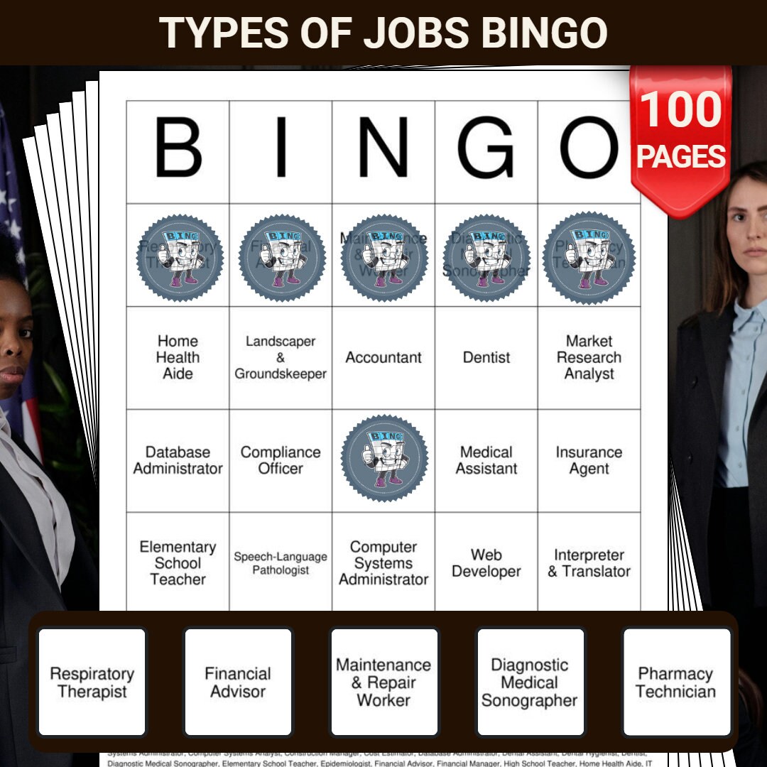Types of Jobs Bingo Cards - 100 Pages to Download and Print - Etsy