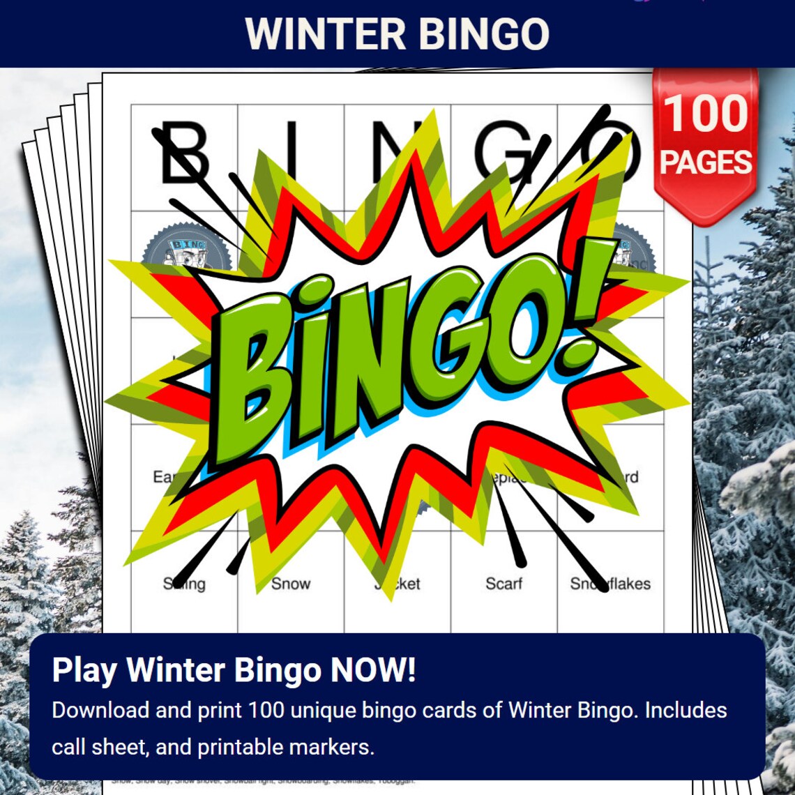 Winter Bingo Cards - 100 Pages to Download and Print - Etsy