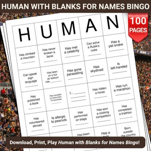 Human with Blanks for Names Bingo Cards - 100 Pages to Download and Print