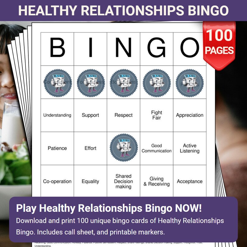 Healthy Relationships Bingo Cards 100 Pages to Download and Print - Etsy Healthy Relationships Bingo Cards 100 Pages to Download and Print - Etsy