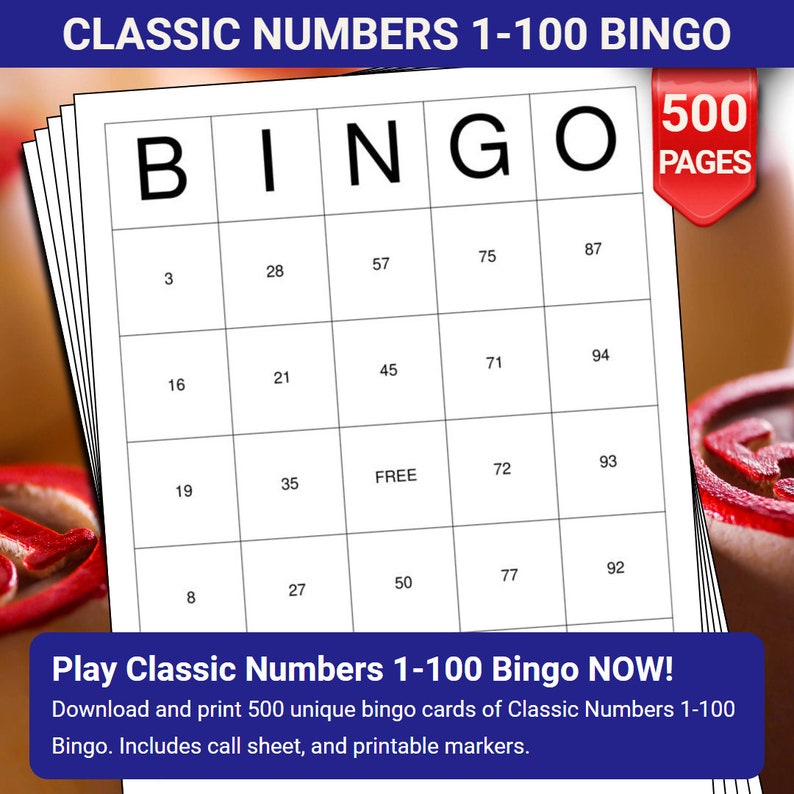 Classic Numbers 1-100 Bingo Cards - 500 Pages to Download and Print - Etsy