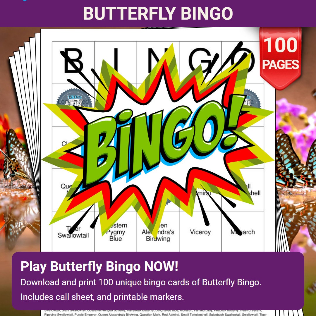 Butterfly Bingo Cards - 100 Pages to Download and Print - Etsy