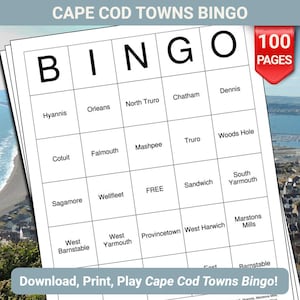 Cartes de bingo de Cape Cod Towns - 100 pages à télécharger et à imprimer