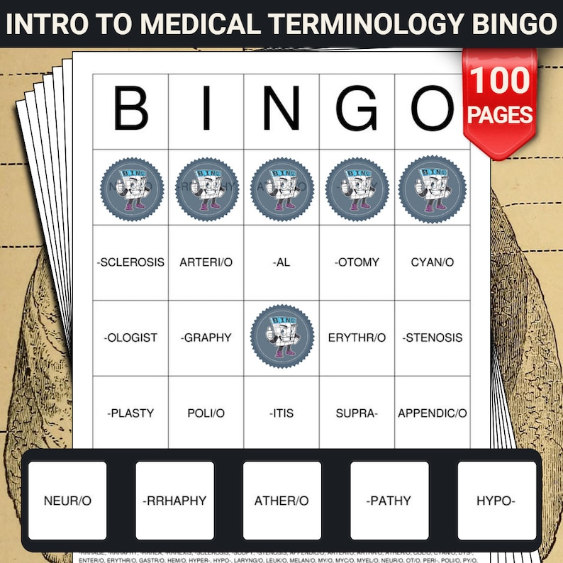 Intro to Medical Terminology Bingo Cards - 100 Pages to Download and ...