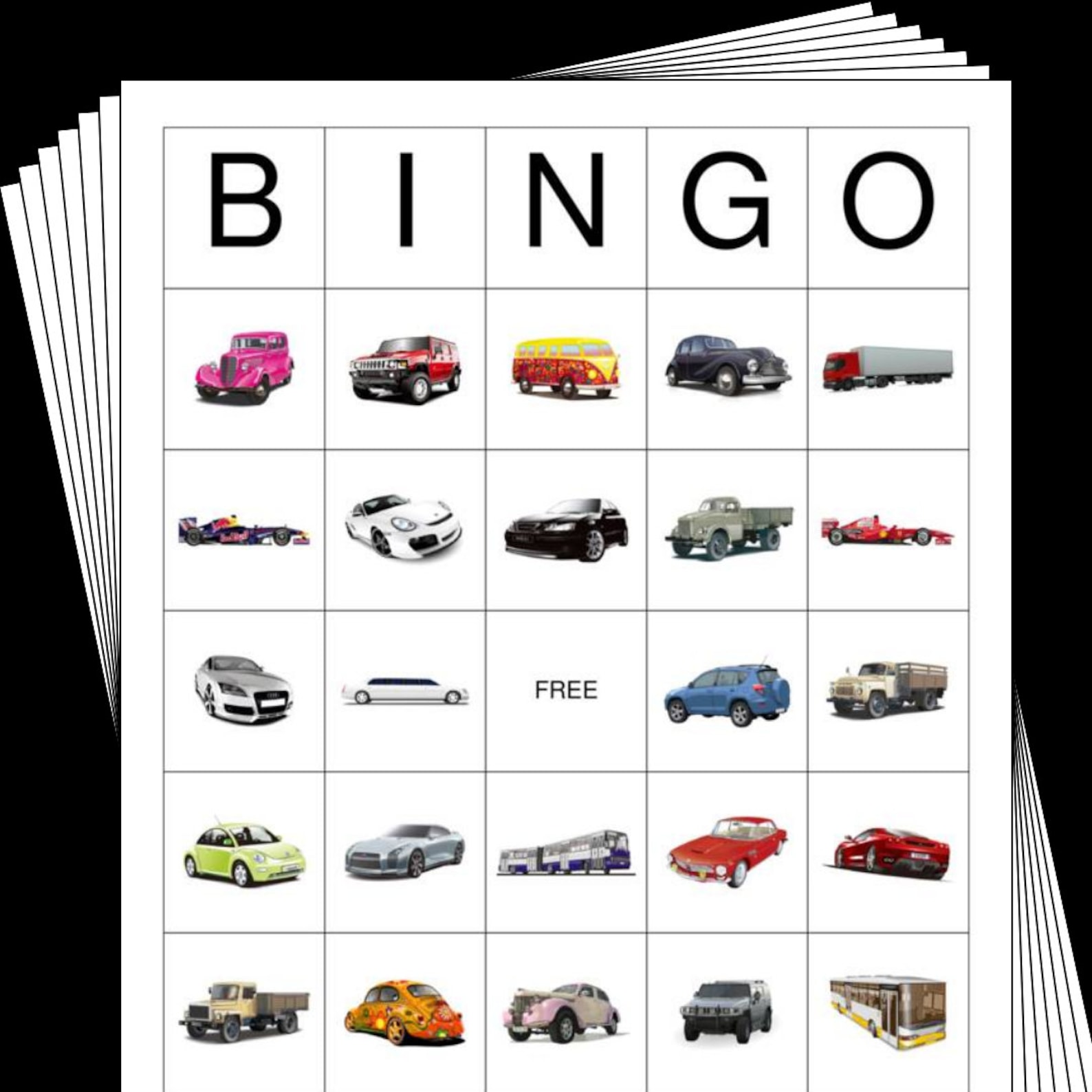 Images of Cars Bingo Cards - 100 Pages to Download and Print - Etsy