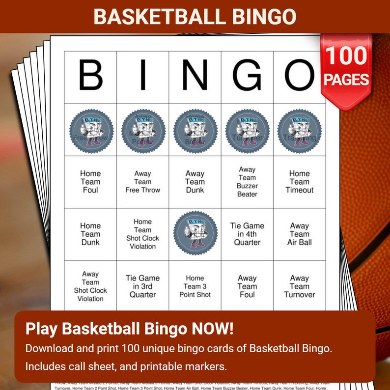 Basketball Bingo Cards 100 Pages to Download and Print Etsy