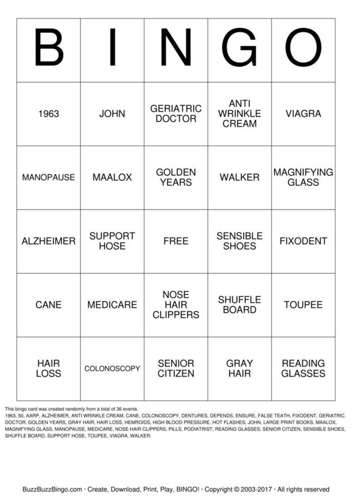 Over the Hill Bingo Cards - 100 Pages - Download and Print Bingo ...