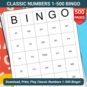 Classic Numbers 1-500 Bingo Cards - 500 Pages to Download and Print