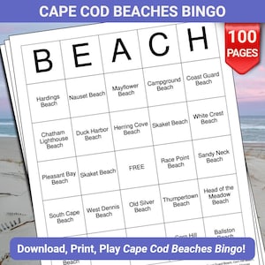Cartes de bingo sur les plages de Cape Cod - 100 pages à télécharger et à imprimer