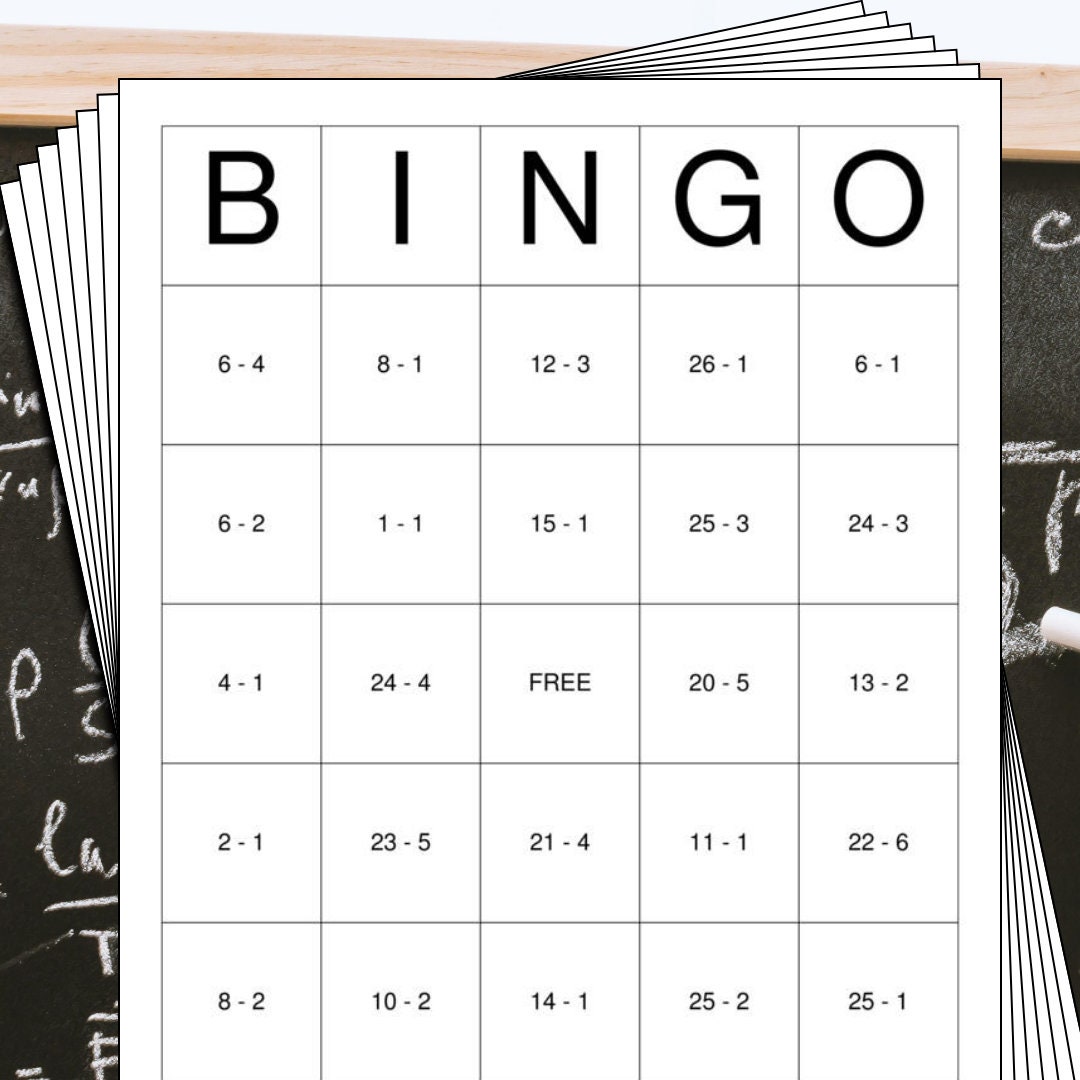 Math Subtraction Bingo Cards - 100 Pages to Download and Print - Etsy