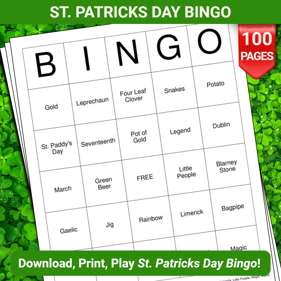 St. Patricks Day Bingo Cards - 100 Pages to Download and Print - Etsy
