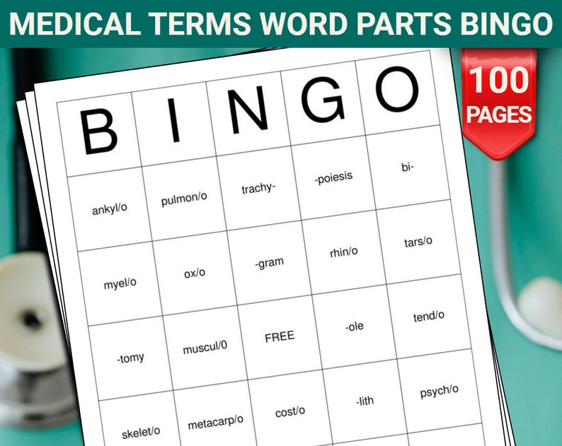 Medical Terms Word Parts Bingo Cards 100 Pages to Download and Print Etsy