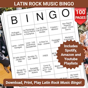 Latin Rock Music Bingo Cards - 100 Pages to Download and Print