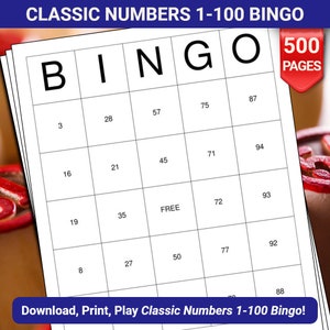 Classic Numbers 1-100 Bingo Cards - 500 Pages to Download and Print