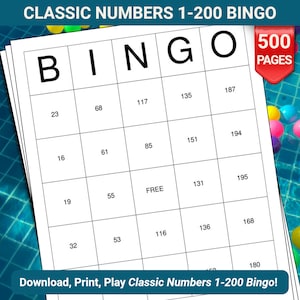 Classic Numbers 1-200 Bingo Cards - 500 Pages to Download and Print
