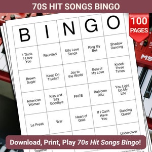 70s Hit Songs Bingo Cards - 100 Pages to Download and Print