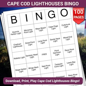 Cartes de bingo sur les phares de Cape Cod - 100 pages à télécharger et à imprimer