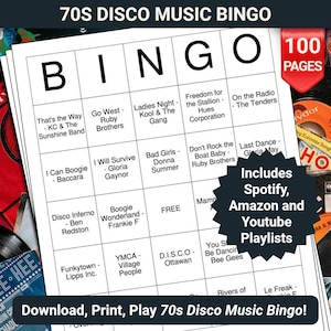Cartões de Bingo de Música Disco dos Anos 70 - 100 Páginas para Baixar e Imprimir