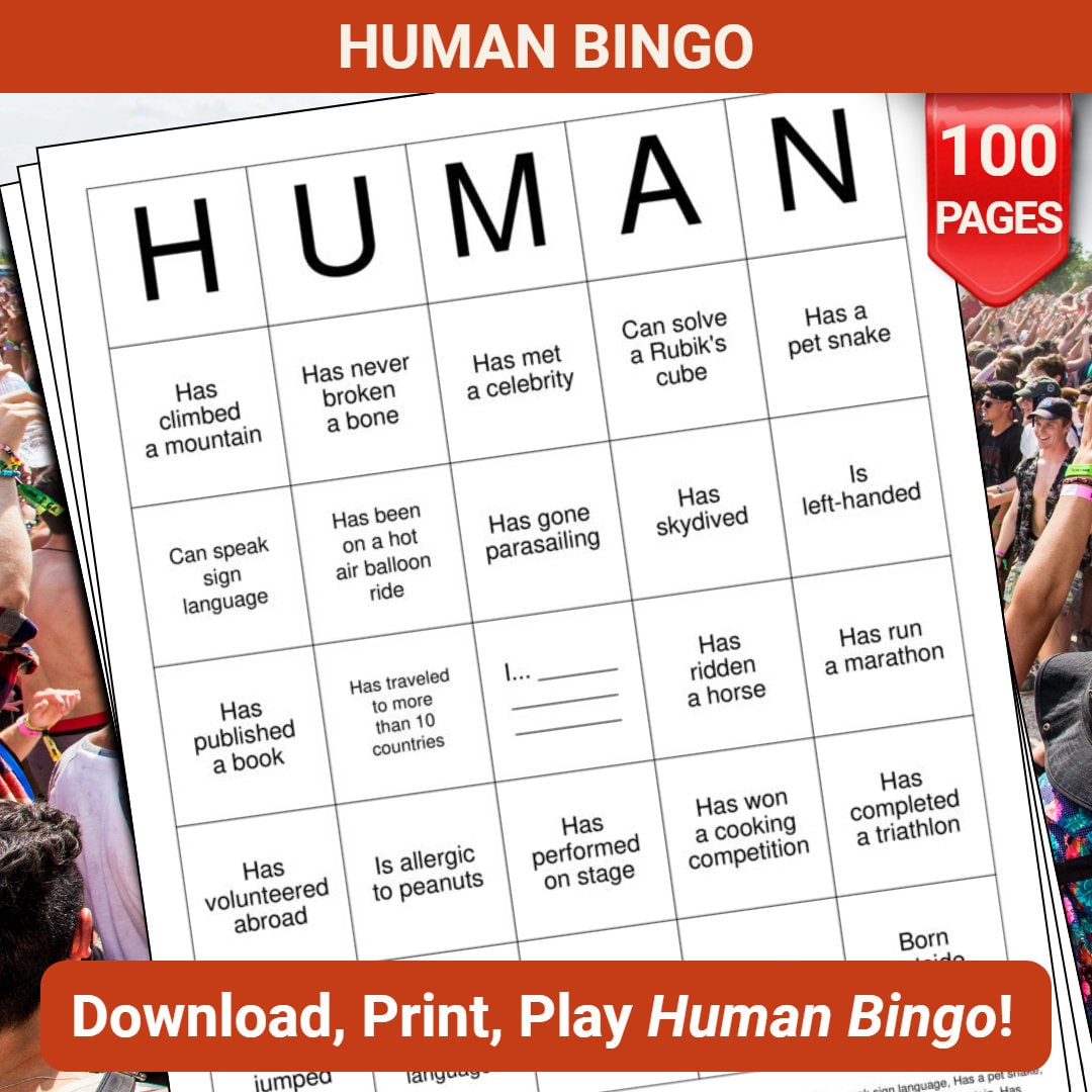 Human Bingo Cards - 100 Pages to Download and Print