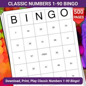 Klassieke cijfers 1-90 bingokaarten - 500 pagina's om te downloaden en af te drukken