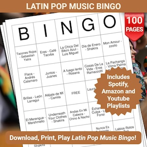 Latin Pop Music Bingo Cards - 100 Pages to Download and Print