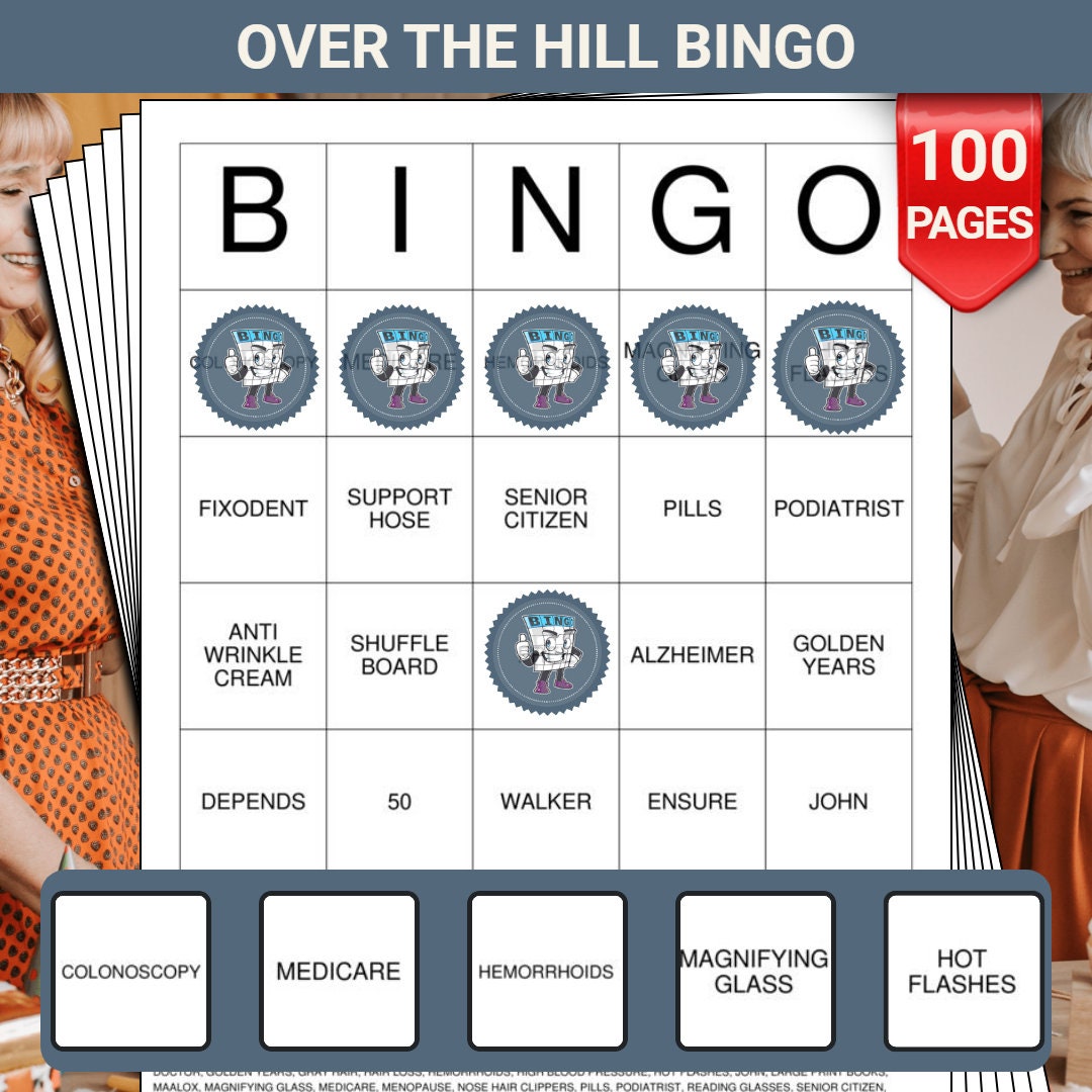 OVER THE HILL Bingo Cards - 100 Pages to Download and Print - Etsy