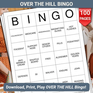 OVER THE HILL Bingo Cards - 100 Pages to Download and Print