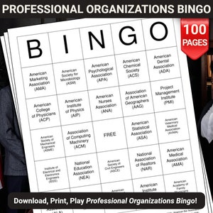 Professional Organizations Bingo Cards - 100 Pages to Download and Print