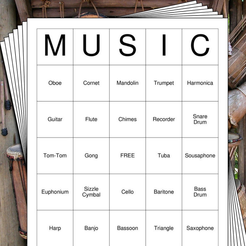Musical Instruments Bingo Cards - 100 Pages to Download and Print - Etsy