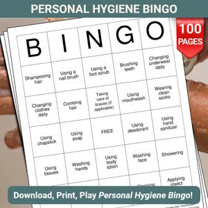 Cartões de bingo de higiene pessoal - 100 páginas para baixar e imprimir