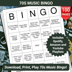 70s Music Bingo Cards - 100 Pages to Download and Print